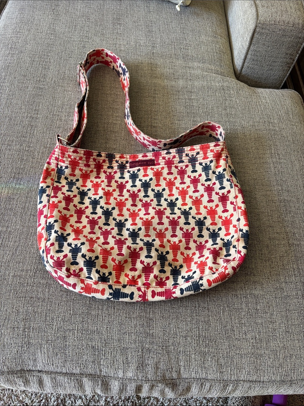 bungalow 360 Canvas Shoulder Bag in Red & Navy Lobster Print